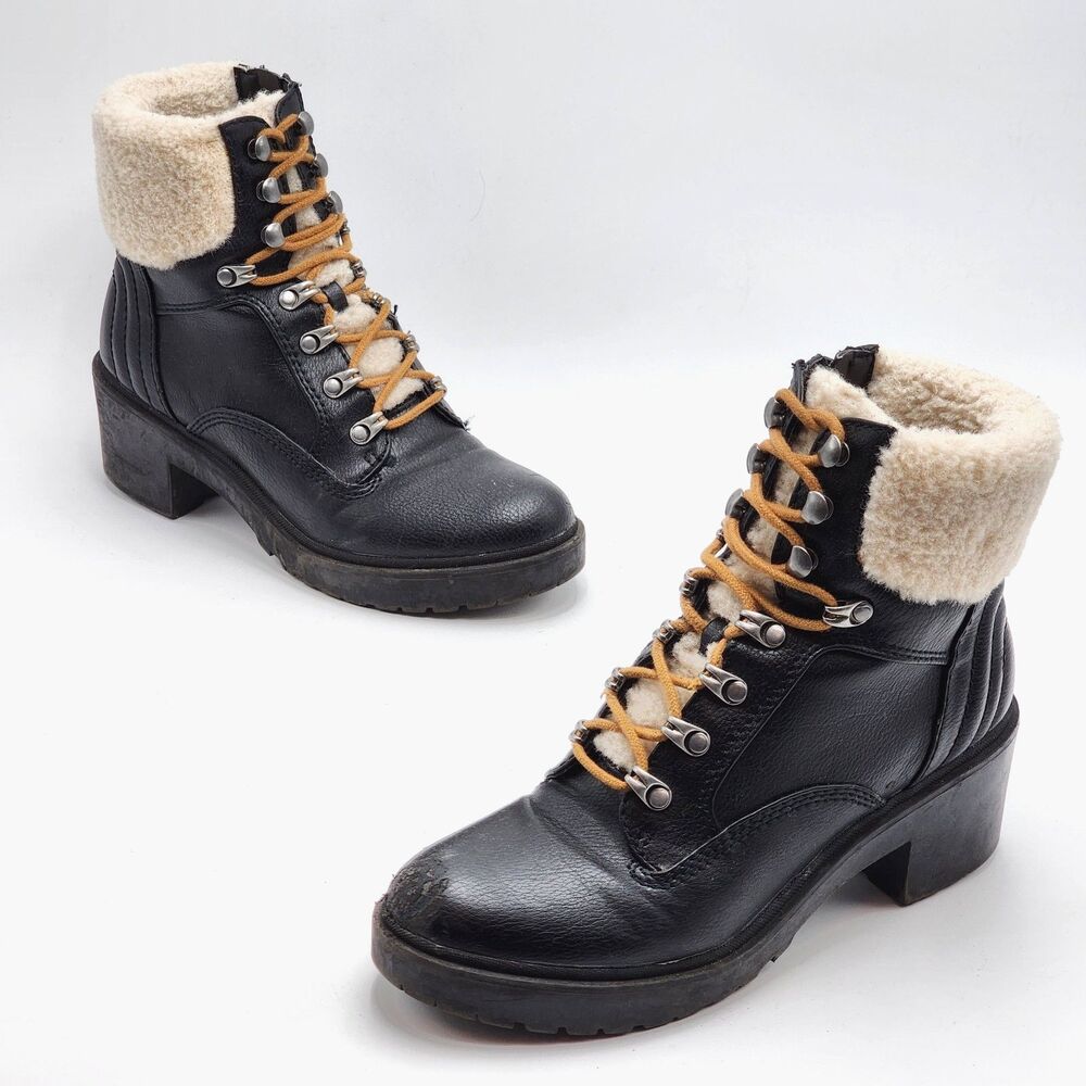 Indigo Rd. Mallory Sherpa Trim Heeled Winter Lace Up Combat Boots Black Size 7.5
